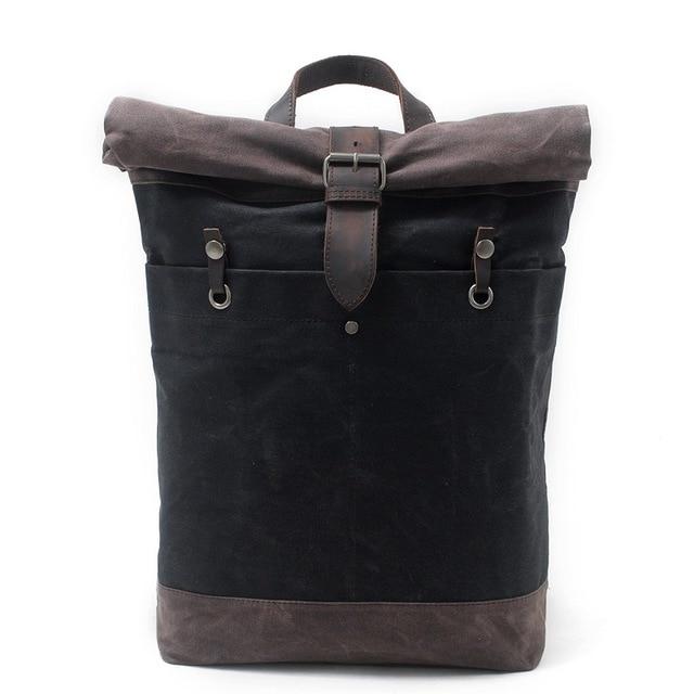 Canvas Leather 15 Inch 20 Liter Backpack for Students-Canvas and Leather Backpack-Innovato Design-Black-Innovato Design