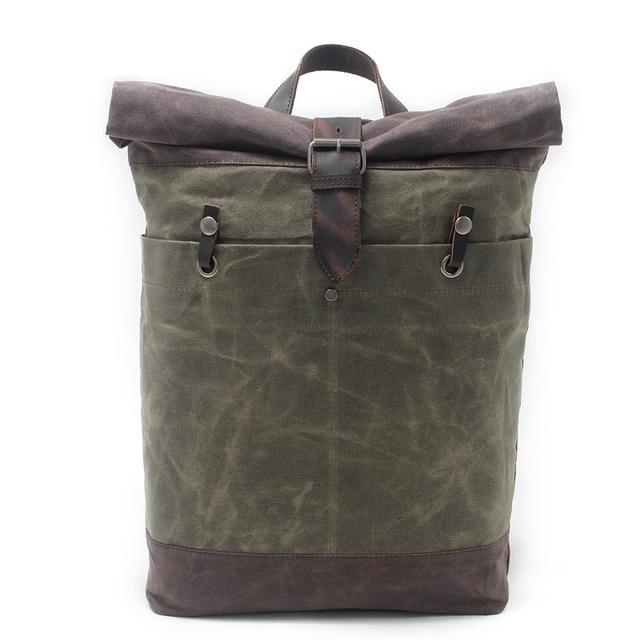 Canvas Leather 15 Inch 20 Liter Backpack for Students-Canvas and Leather Backpack-Innovato Design-Army Green-Innovato Design