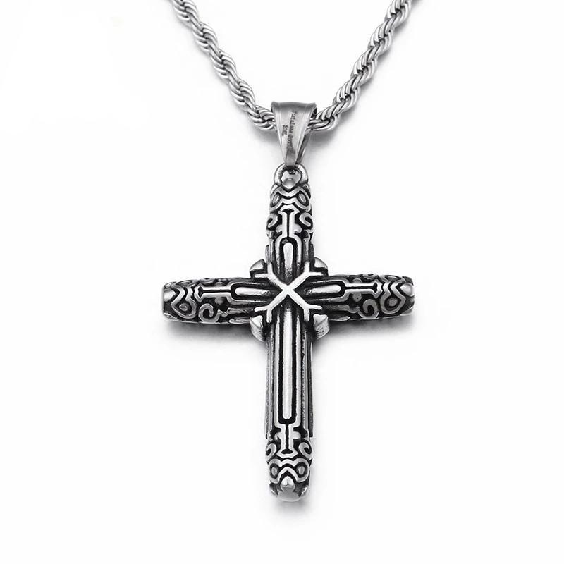 Black and Silver Catholic Cross Pendant with Chain Necklace-Necklaces-Innovato Design-20-Innovato Design