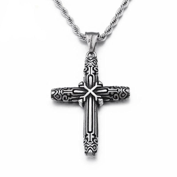 Black and Silver Catholic Cross Pendant with Chain Necklace - InnovatoDesign