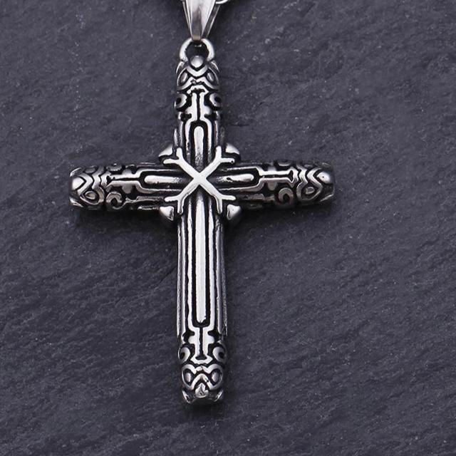 Black and Silver Catholic Cross Pendant with Chain Necklace-Necklaces-Innovato Design-20-Innovato Design