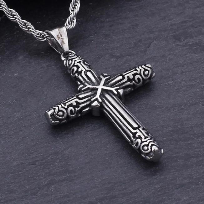 Black and Silver Catholic Cross Pendant with Chain Necklace-Necklaces-Innovato Design-20-Innovato Design