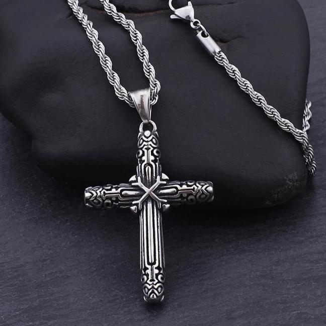 Black and Silver Catholic Cross Pendant with Chain Necklace-Necklaces-Innovato Design-20-Innovato Design