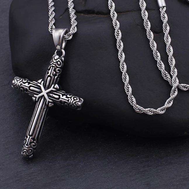 Black and Silver Catholic Cross Pendant with Chain Necklace-Necklaces-Innovato Design-20-Innovato Design