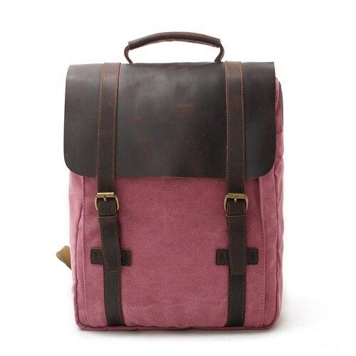 2 Straps Genuine Leather and Canvas Backpack in 4 Colors-Canvas and Leather Backpack-Innovato Design-Hot Pink-Innovato Design