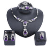 Purple Cubic Zirconia and Crystal Necklace, Bracelet, Earrings & Ring Wedding Statement Jewelry Set