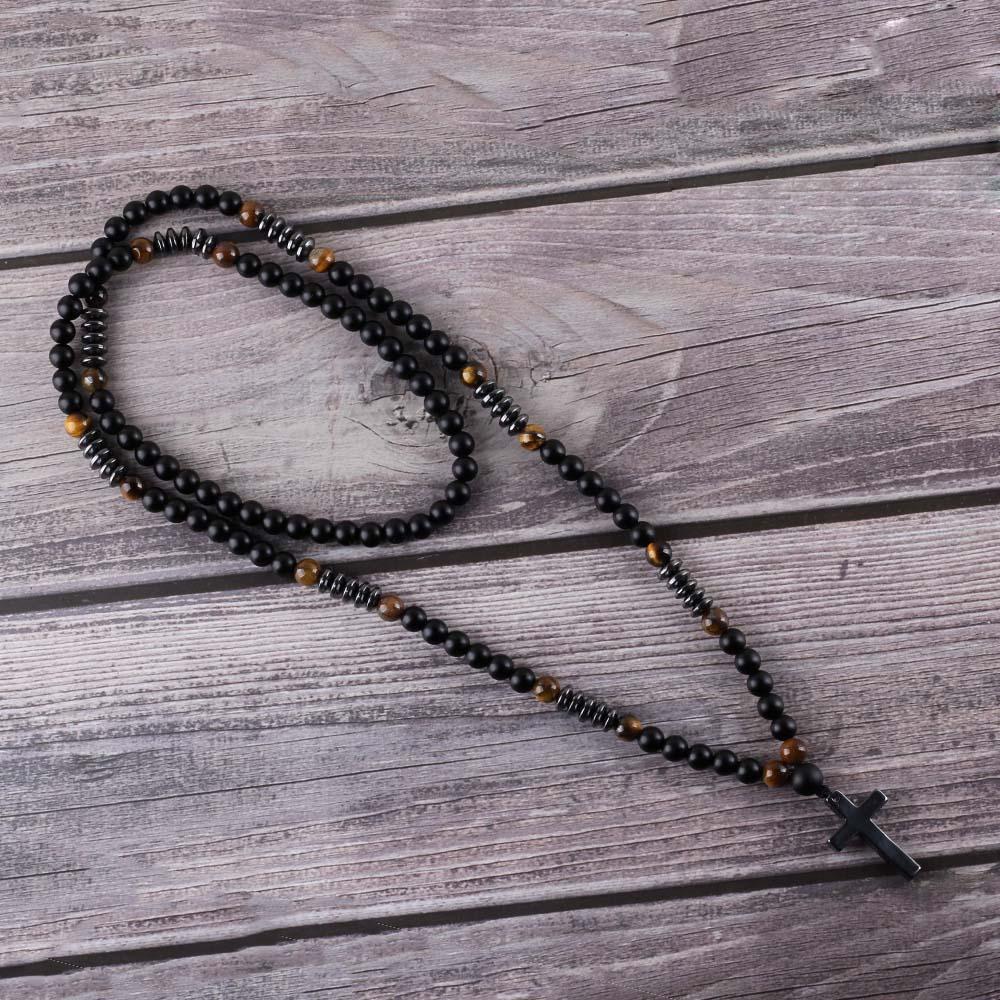 Long Beaded Hamitate Cross Necklace 38" inch-Necklaces-Innovato Design-Innovato Design