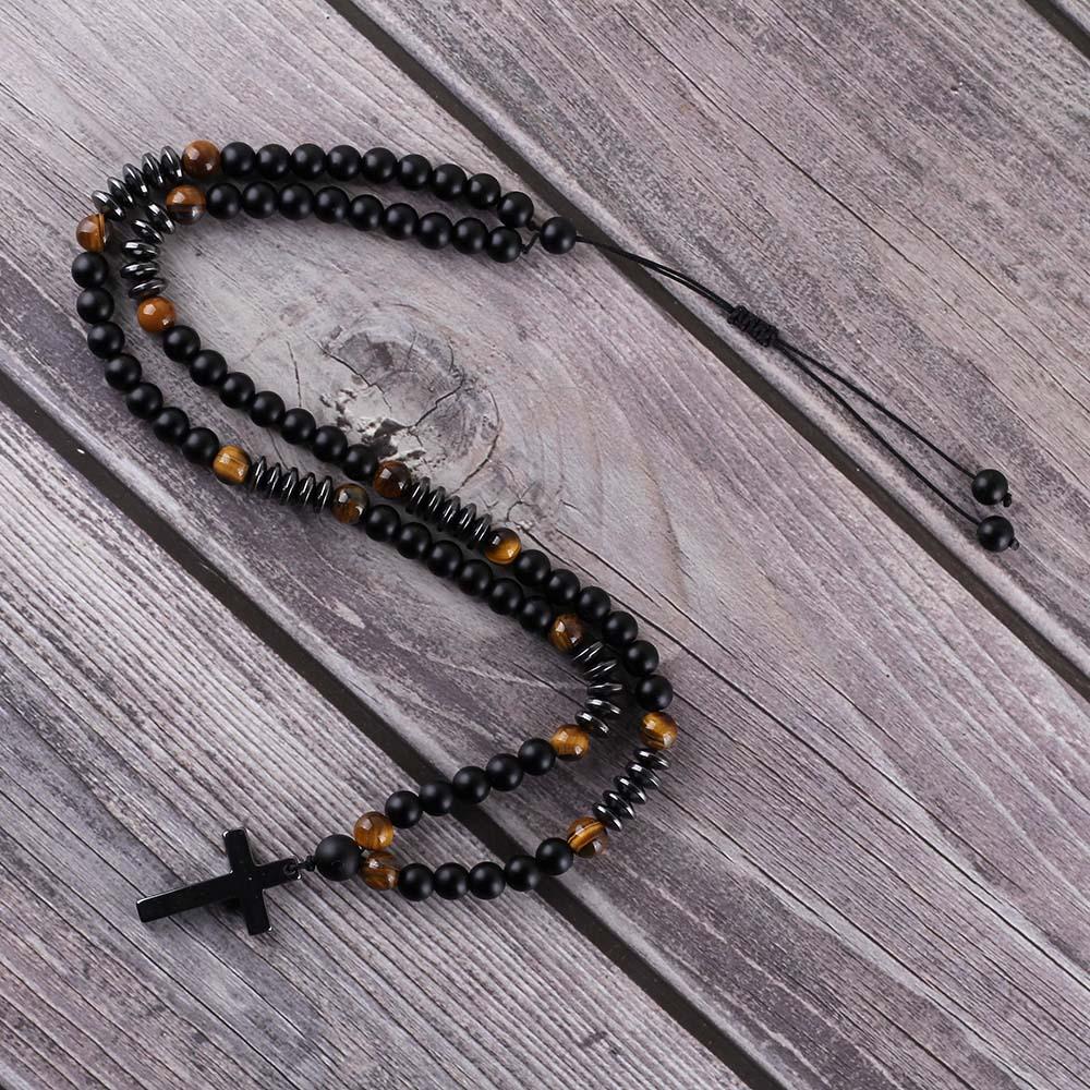 Long Beaded Hamitate Cross Necklace 38" inch-Necklaces-Innovato Design-Innovato Design