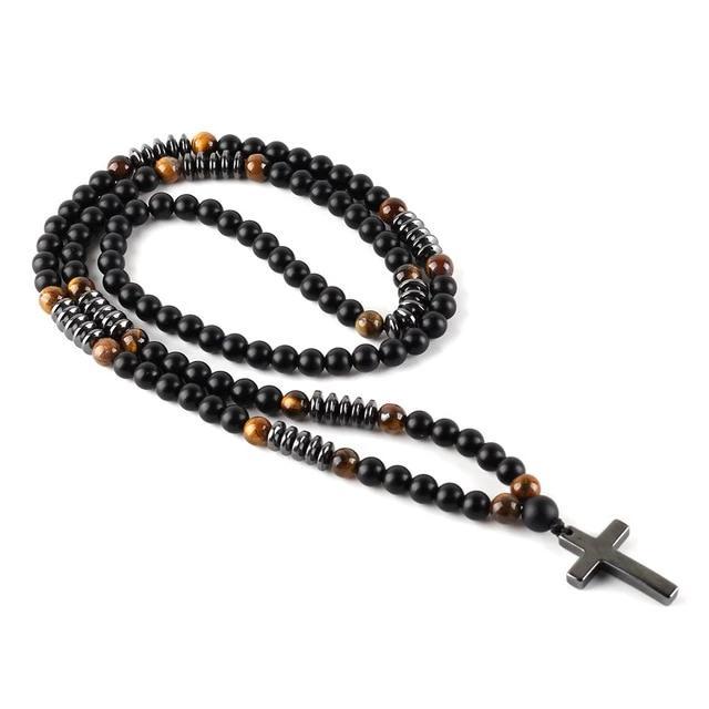 Long Beaded Hamitate Cross Necklace 38" inch-Necklaces-Innovato Design-Innovato Design