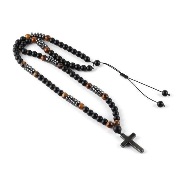 Long Beaded Hamitate Cross Necklace 38" inch-Necklaces-Innovato Design-Innovato Design
