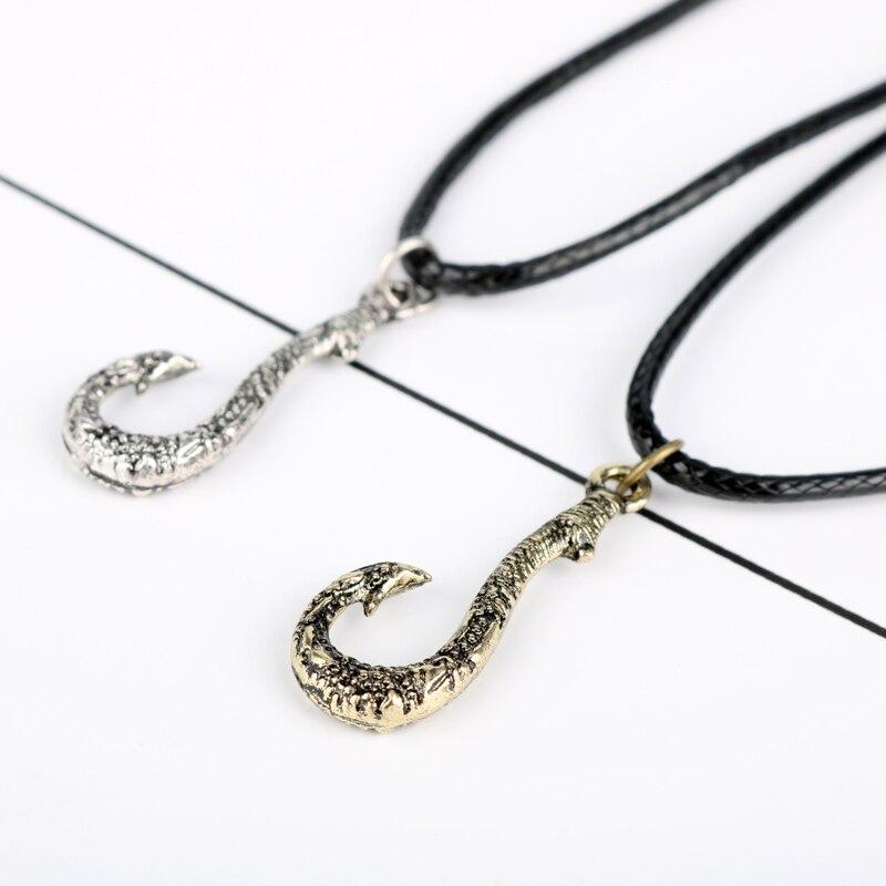 Metallic Fish Hook Pendant with Leather Rope Necklace-Necklaces-Innovato Design-Gold-Innovato Design