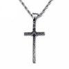 Thin Gothic Silver Cross Pendant with Black Crystal Necklace - InnovatoDesign