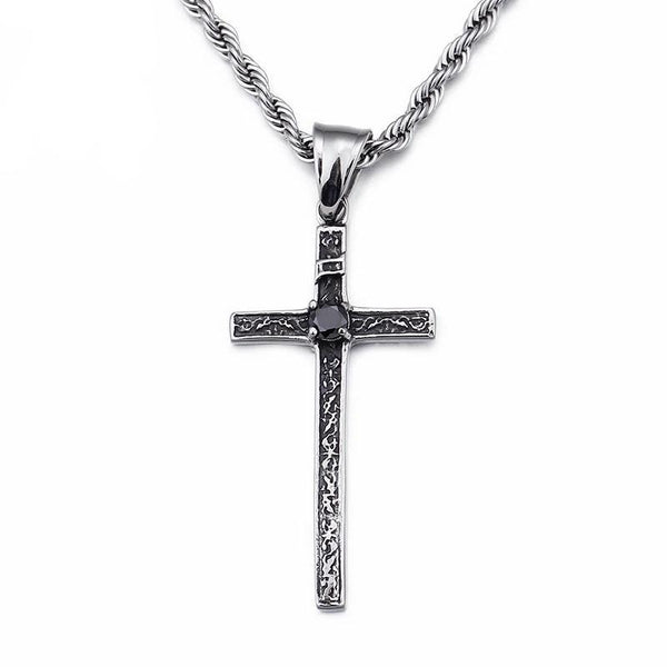 1928 Black Crystal Cross Necklace