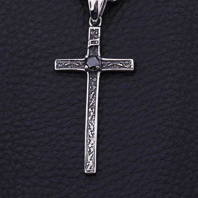 Thin Gothic Silver Cross Pendant with Black Crystal Necklace-Necklaces-Innovato Design-20-Innovato Design