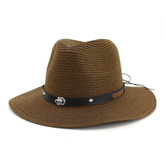 Straw Panama Hat with Scorpion Belt-Hats-Innovato Design-Beige-Innovato Design
