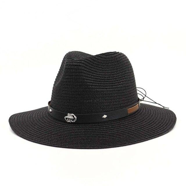 Straw Panama Hat with Scorpion Belt-Hats-Innovato Design-Black-Innovato Design