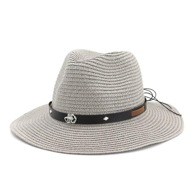 Straw Panama Hat with Scorpion Belt-Hats-Innovato Design-Grey-Innovato Design