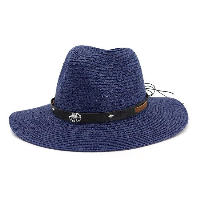 Straw Panama Hat with Scorpion Belt-Hats-Innovato Design-Navy Blue-Innovato Design