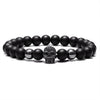 Natural Stone Black Beads Cubic Zirconia Skull Bracelet - InnovatoDesign