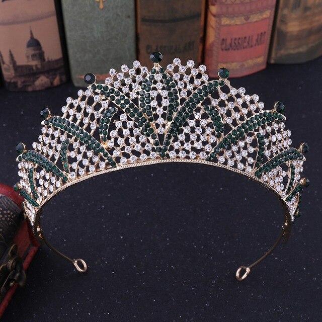 Baroque Crowns & Tiaras for Queen and King with Rhinestones-Crowns-Innovato Design-Green-Innovato Design
