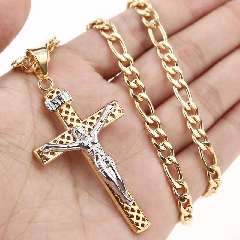Stainless Steel Jesus Cross Pendant Gold Chain Necklace-Necklaces-Innovato Design-Innovato Design