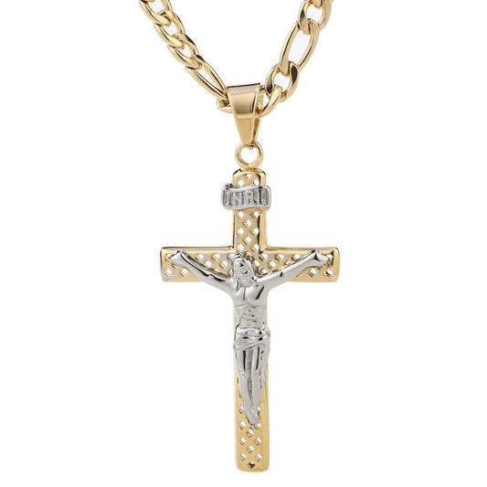 Stainless Steel Jesus Cross Pendant Gold Chain Necklace-Necklaces-Innovato Design-Innovato Design