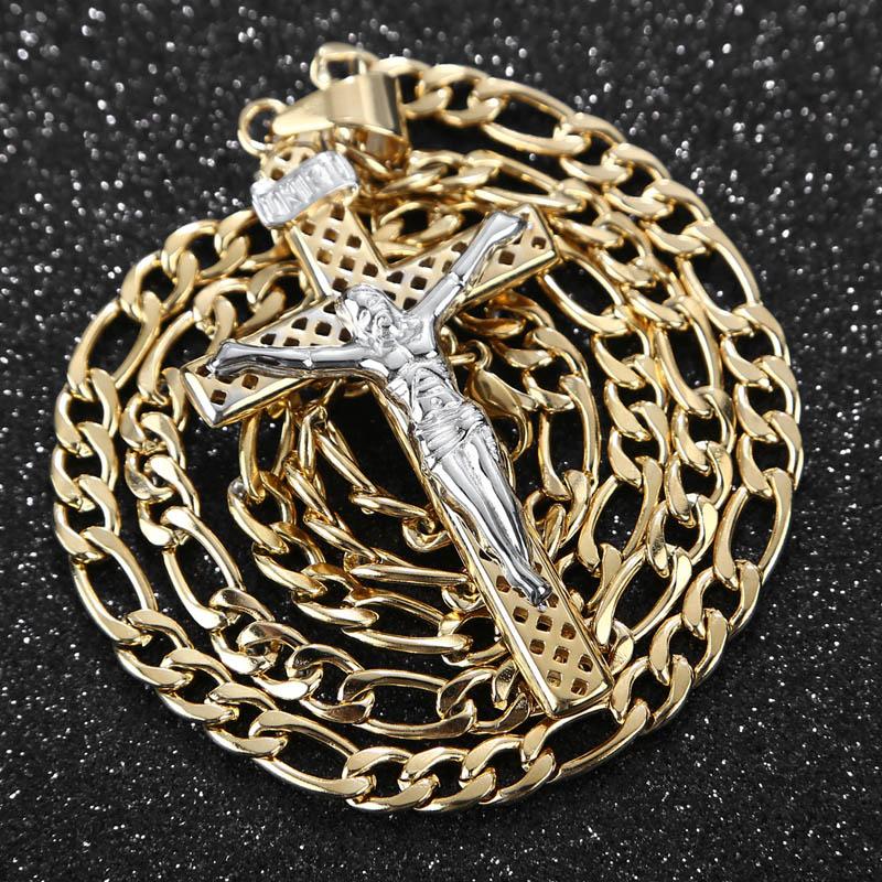 Stainless Steel Jesus Cross Pendant Gold Chain Necklace-Necklaces-Innovato Design-Innovato Design
