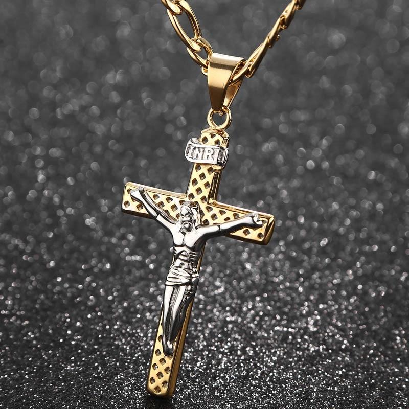 Stainless Steel Jesus Cross Pendant Gold Chain Necklace-Necklaces-Innovato Design-Innovato Design