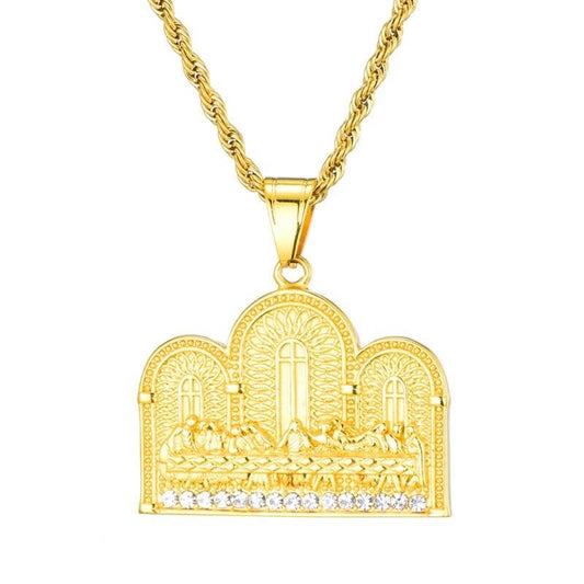 The Last Supper Micro-Paved Rhinestones Stainless Steel Hip-hop Pendant Necklace-Necklaces-Innovato Design-Innovato Design