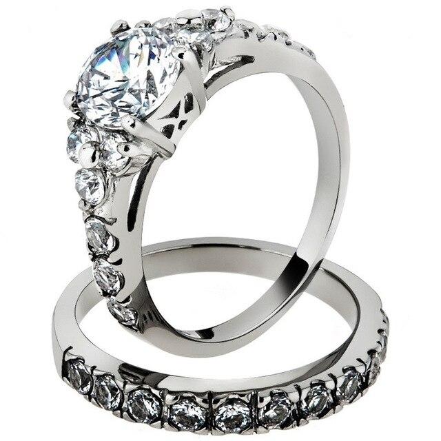 Brushed Matte Black Tungsten Carbide and Cubic Zirconia Wedding Ring Set-Rings-Innovato Design-5-5-Innovato Design