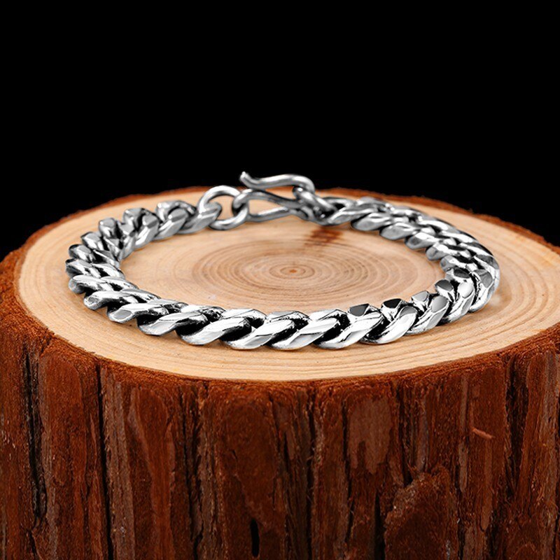 Chain Link 925 Sterling Silver Vintage Fashion Biker Bracelet-Bracelets-Innovato Design-8mm-6.49in-Innovato Design