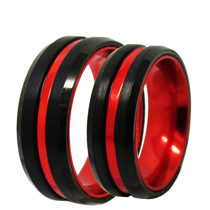 Black and Red Tungsten Wedding Ring Set-Couple Rings-Innovato Design-7-6-Innovato Design