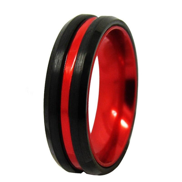 6 & 8mm Black and Red-Plated Tungsten Wedding Ring-Rings-Innovato Design-6-6mm-Innovato Design