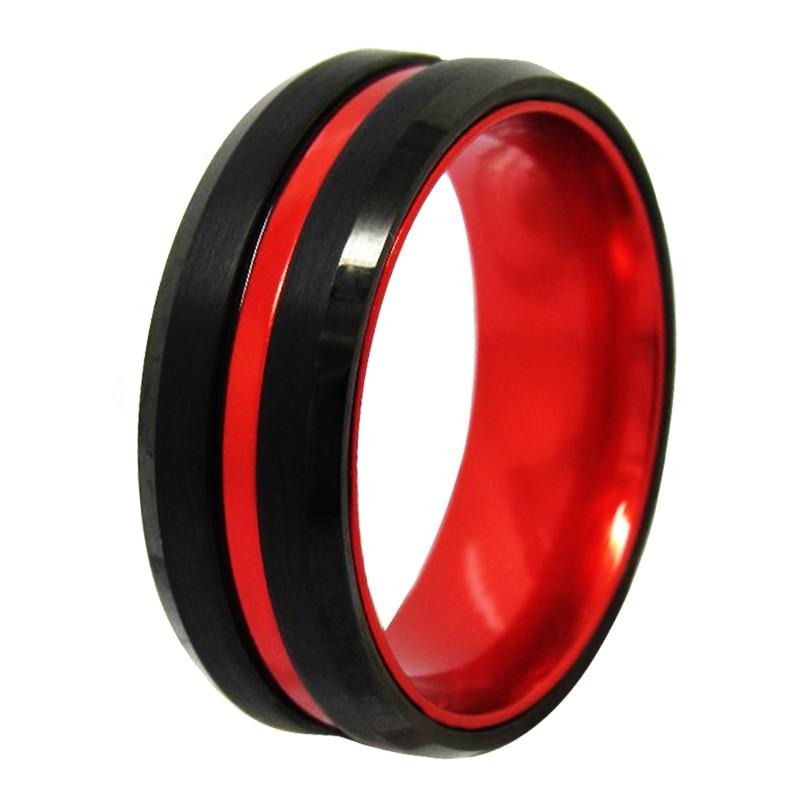 Black and Red Tungsten Wedding Ring Set-Couple Rings-Innovato Design-7-6-Innovato Design