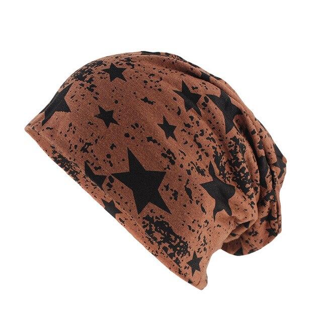 Geometric Star Print Cotton Beanie or Skullie-Hats-Innovato Design-Brown-Innovato Design