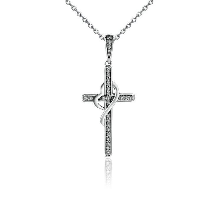 925 Sterling Silver Cubic Zirconia Cross Pendant Necklace-Necklaces-Innovato Design-Innovato Design
