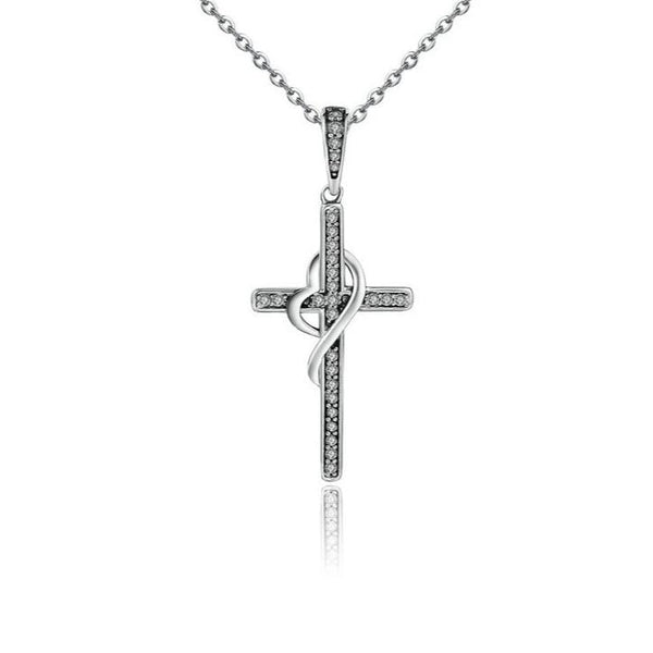 925 Sterling Silver Cubic Zirconia Cross Pendant Necklace - InnovatoDesign