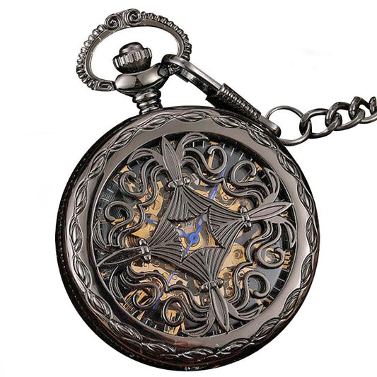 Black and Gold Pocket Watch with Hollow Carved Design-Pocket Watch-Innovato Design-Innovato Design
