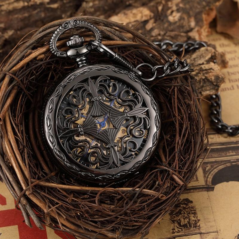 Black and Gold Pocket Watch with Hollow Carved Design-Pocket Watch-Innovato Design-Innovato Design