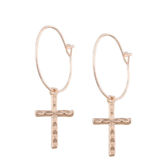 Catholic Vision Rose Gold Cross Hoop Earrings-Earrings-Innovato Design-Innovato Design