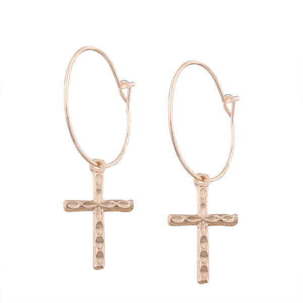 Catholic Vision Rose Gold Cross Hoop Earrings - InnovatoDesign