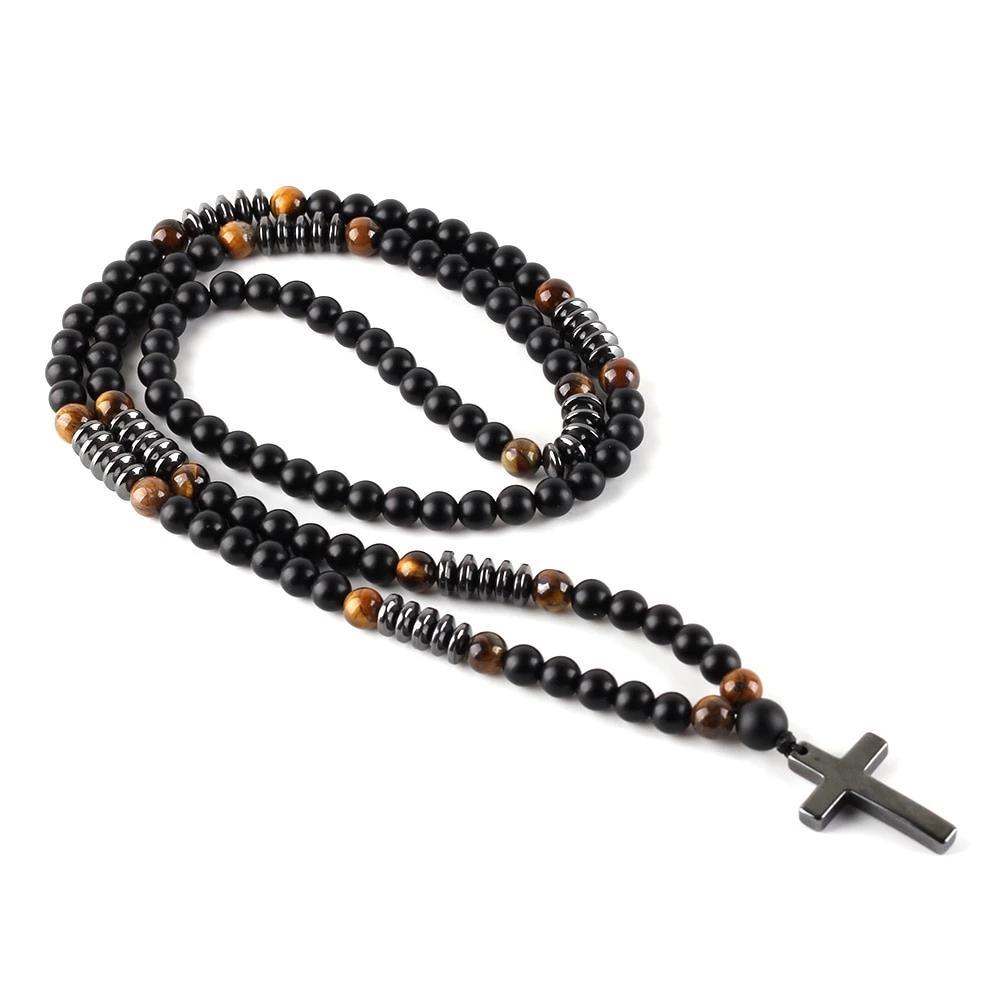 Long Beaded Hamitate Cross Necklace 38" inch-Necklaces-Innovato Design-Innovato Design