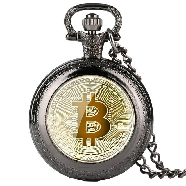 Stainless Steel Pocket Watch with Bitcoin Design-Pocket Watch-Innovato Design-Black-Innovato Design