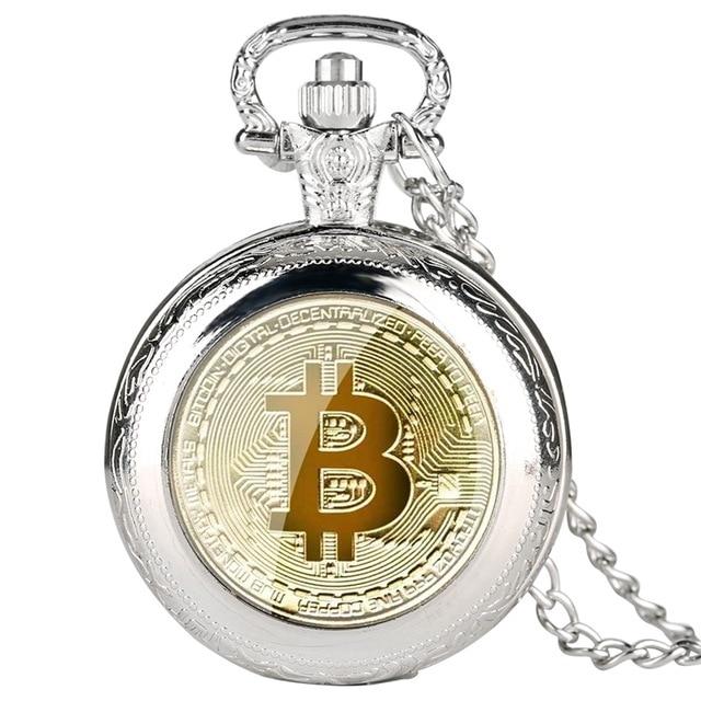Stainless Steel Pocket Watch with Bitcoin Design-Pocket Watch-Innovato Design-Silver-Innovato Design