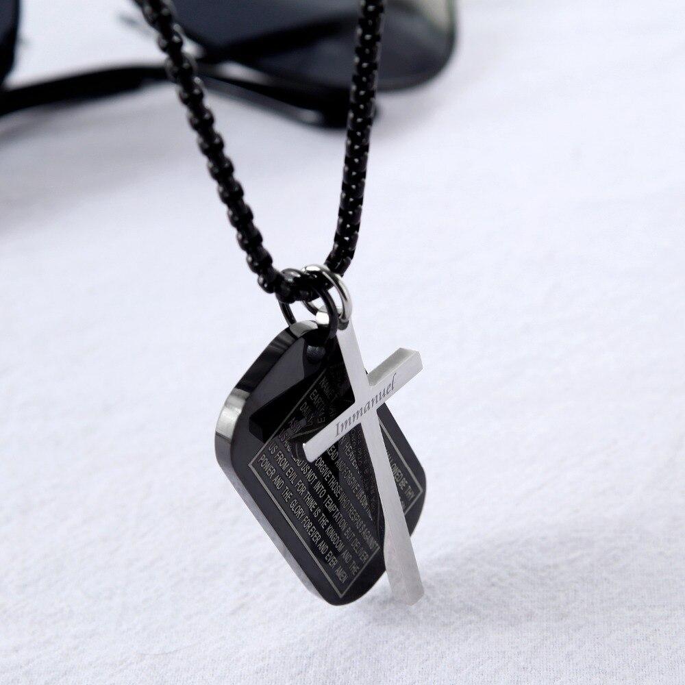 Lord's Prayer Silver Dual Pendant Cross and Dog Tag Necklace-Necklaces-Innovato Design-Silver-Innovato Design