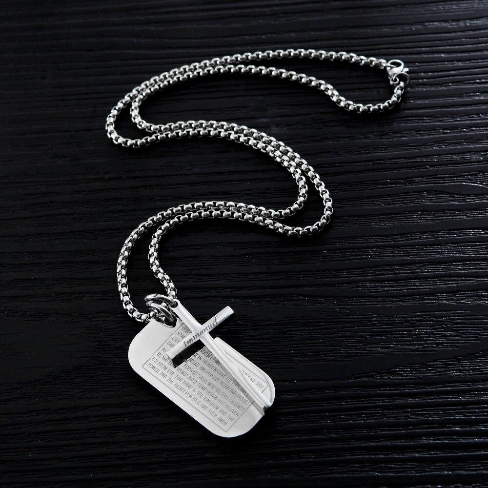 Lord's Prayer Silver Dual Pendant Cross and Dog Tag Necklace-Necklaces-Innovato Design-Silver-Innovato Design