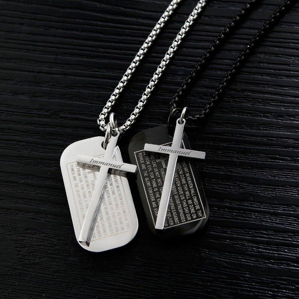 Lord's Prayer Silver Dual Pendant Cross and Dog Tag Necklace-Necklaces-Innovato Design-Silver-Innovato Design