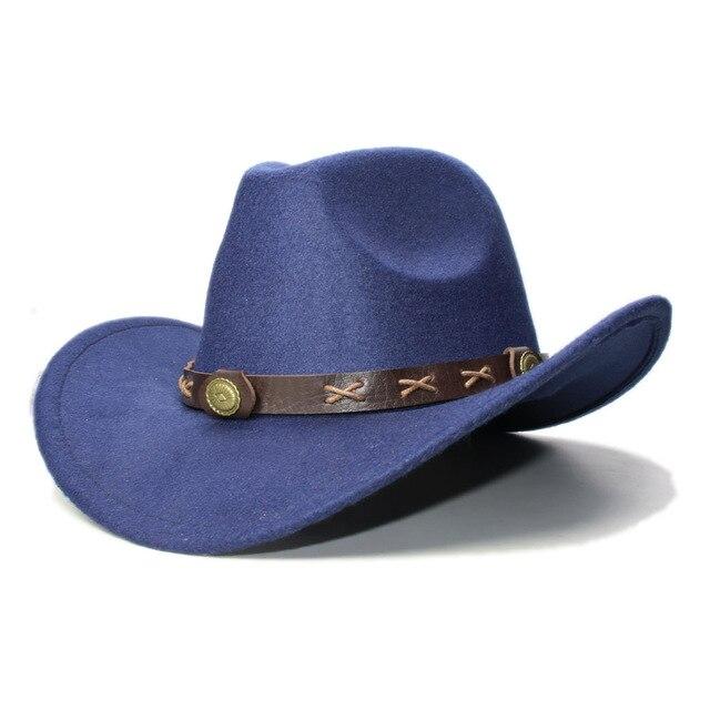 Vintage Child Wool Cowboy Hat with Beaded Coffee Alloy Leather Band-Hats-Innovato Design-Navy-Innovato Design