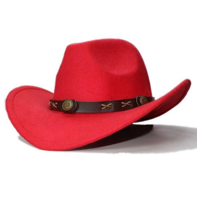 Vintage Child Wool Cowboy Hat with Beaded Coffee Alloy Leather Band-Hats-Innovato Design-Red-Innovato Design