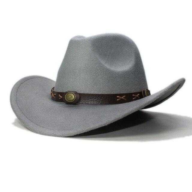Vintage Child Wool Cowboy Hat with Beaded Coffee Alloy Leather Band-Hats-Innovato Design-Gray-Innovato Design